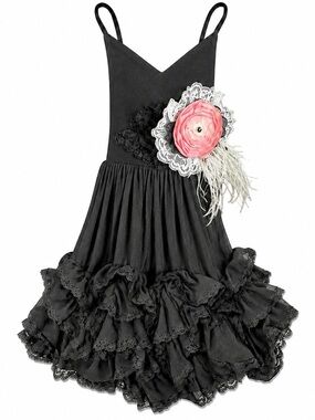 Dollcake A Thousand Words Frill Lace Black Dress Flower Feather Clip Size 2 NWT